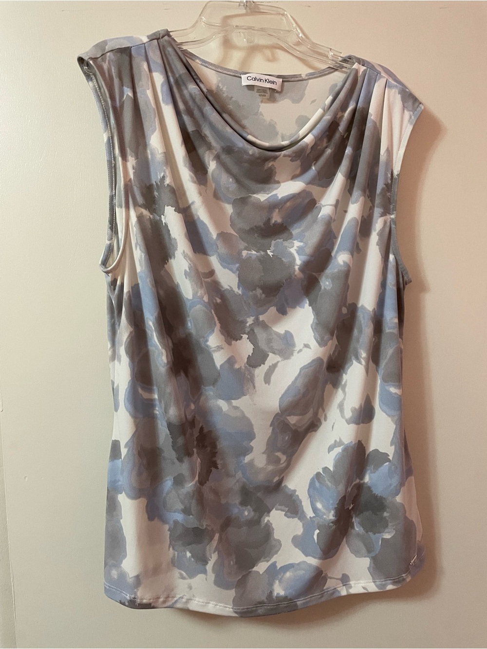 Calvin Klein gray and white cowl neck tank top blouse